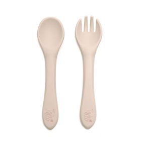 Силиконови прибори виличка и лъжичка - Бежов