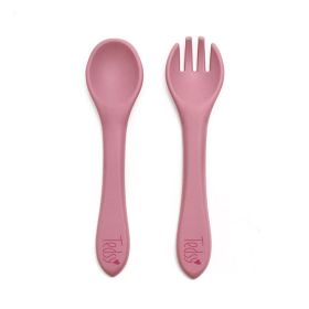 Силиконови прибори виличка и лъжичка - Тъмно Розов