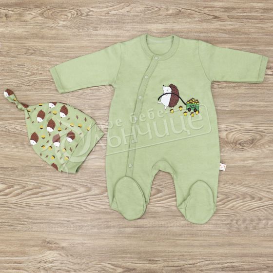 Бебешки гащеризон с шапка Green Hedgehog