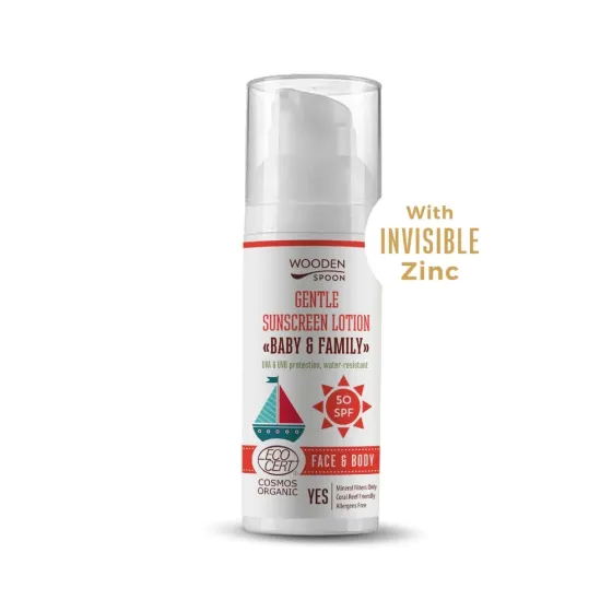 Био слънцезащитен лосион "Baby & Family" SPF 50 - invisible zinc - Wooden Spoon