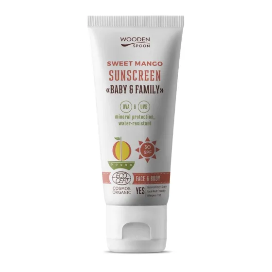 Био слънцезащитен лосион "Sweet Mango" SPF 50 - invisible zinc - Wooden Spoon