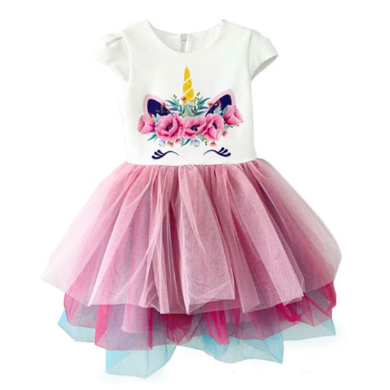 Детска тюлена рокля с къс ръкав - Unicorn