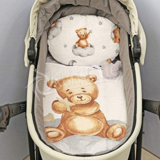 Двулицев летен комплект за количка - Teddy Bear сив