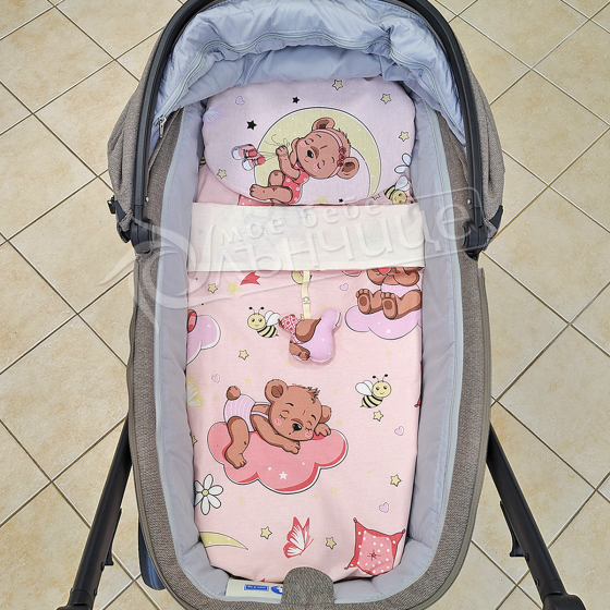 Двулицев летен комплект за количка - Sleepy Baby Pink