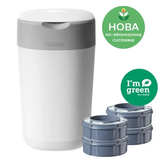 Хигиенен кош за памперси Twist and Click бял + 4 бр. резервни касети - Tommee Tippee
