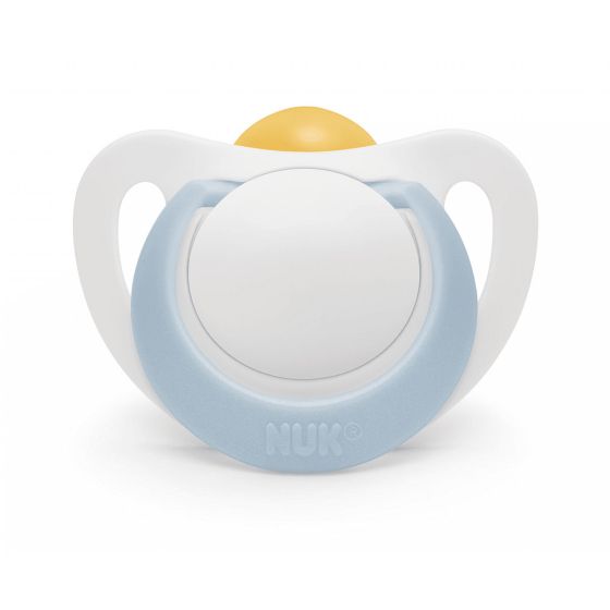 Каучукова залъгалка 0-6 м. бяло/синьо NUK Star + кутийка