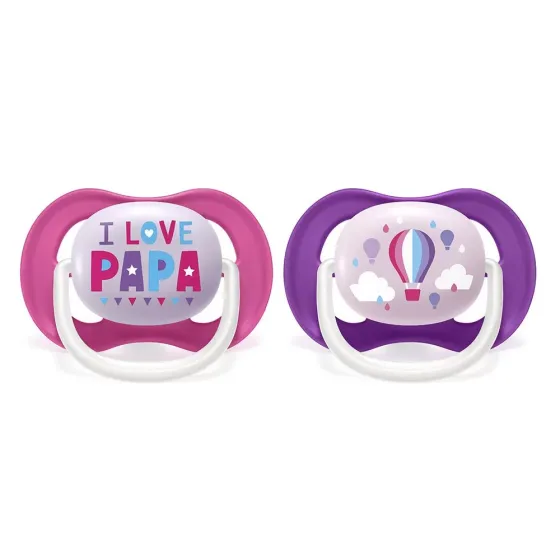 Комплект от 2 броя ортодонтични залъгалки, Ultra Air Happy 6-18m+, Philips AVENT - декорация Надпис и Балон