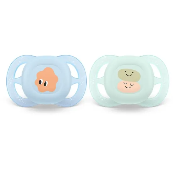 Комплект от 2 броя ортодонтични залъгалки за новородени, Ultra Start 0-2м, Philips AVENT - Очички и Усмивка