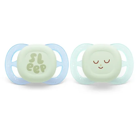 Комплект от 2 броя ортодонтични залъгалки за новородени, Ultra Start Night 0-2м, Philips AVENT -  декор Sleep 