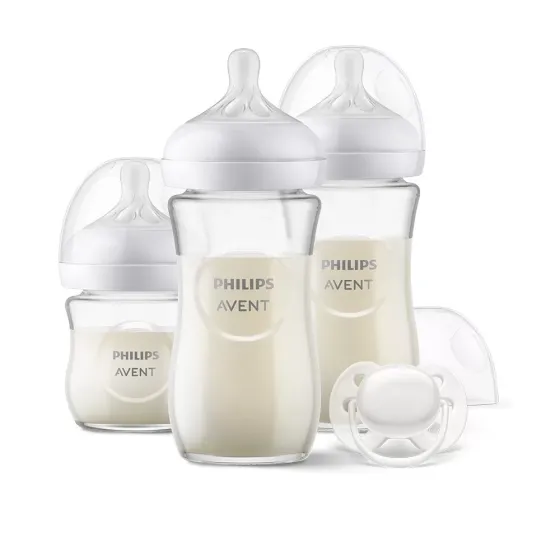 Комплект за новородено с 3 шишета за хранене Natural Response и залъгалка Ultra Soft на Philips AVENT - Стъкло