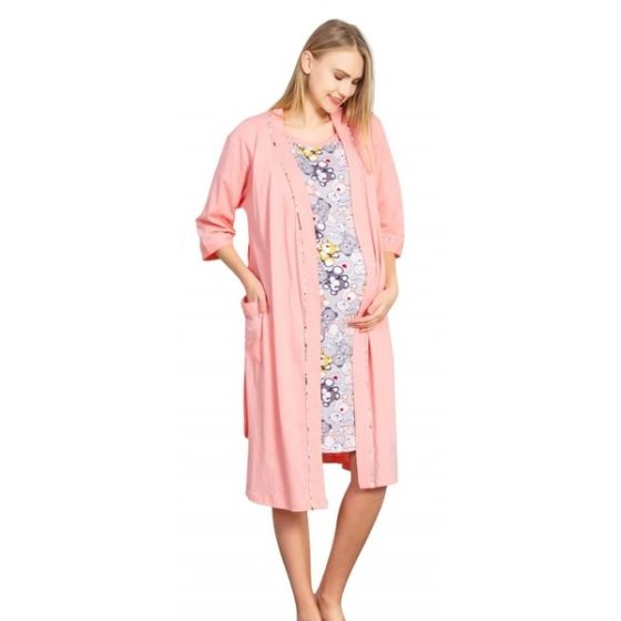 Промоционален сет Нощница за кърмене с къс ръкав с халат + Следродилни хигиенни превръзки