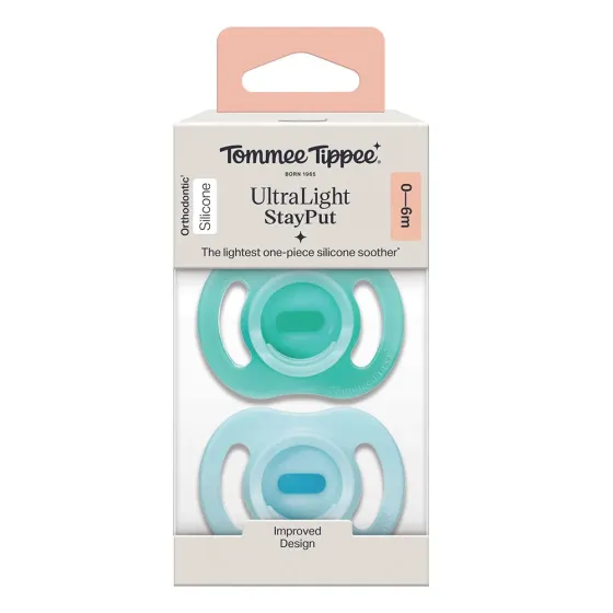 Комплект от 2 броя ортодонтични залъгалки Ultra Light Stay Put - Tommee Tippee Син/Тюркоаз 0-6м