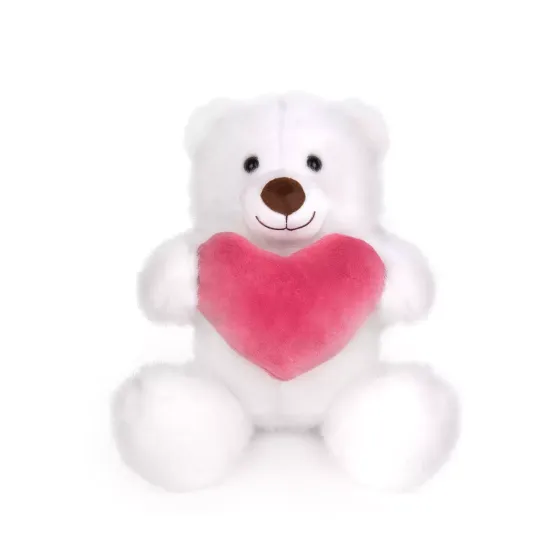 Плюшена играчка Мече със сърце - 28 см (Бяло)