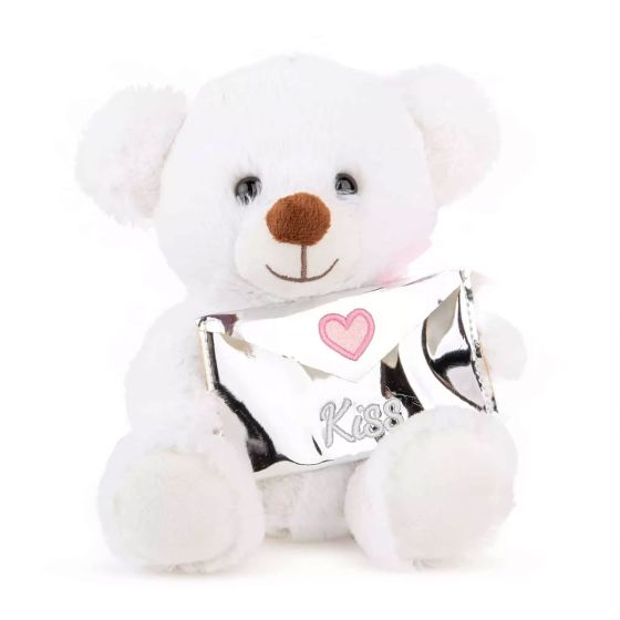 Плюшена играчка Мече с плик - Бял 20см