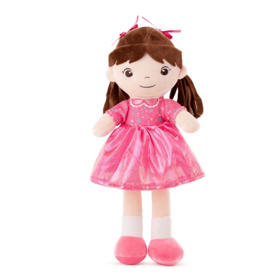 Плюшена кукла с цветна рокля - розова