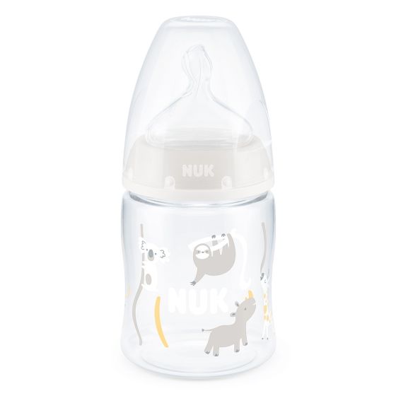 Бебешко шише със силиконов биберон First Choice 150 мл. Temperature Control 0-6 м. Beige - NUK