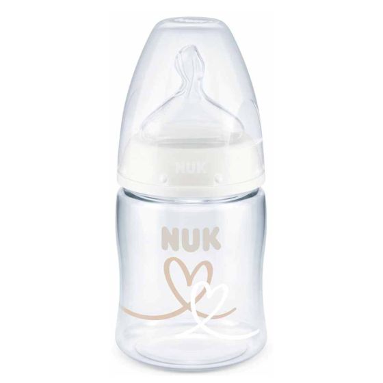 Бебешко шише със силиконов биберон First Choice 150 мл. Temperature Control 0-6 м. White - NUK