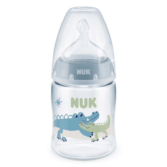 Бебешко шише със силиконов биберон First Choice 150 мл. Temperature Control 0-6 м. Blue - NUK