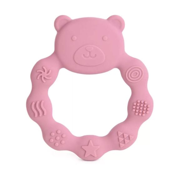 Силиконова бебешка гризалка Мече - тъмно розова