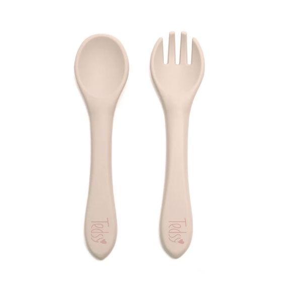 Силиконови прибори виличка и лъжичка - Бежов