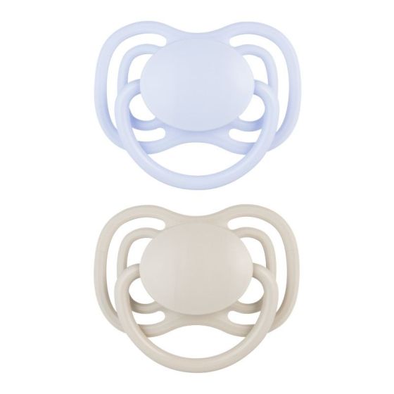 Комплект 2 броя симетрични силиконови залъгалки Dental Air NUDE, Blue 0–6 м – Canpol