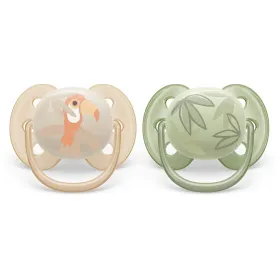 Комплект от 2 броя ортодонтични залъгалки, Ultra Soft 0-6м, Philips AVENT - Тукан и Листа