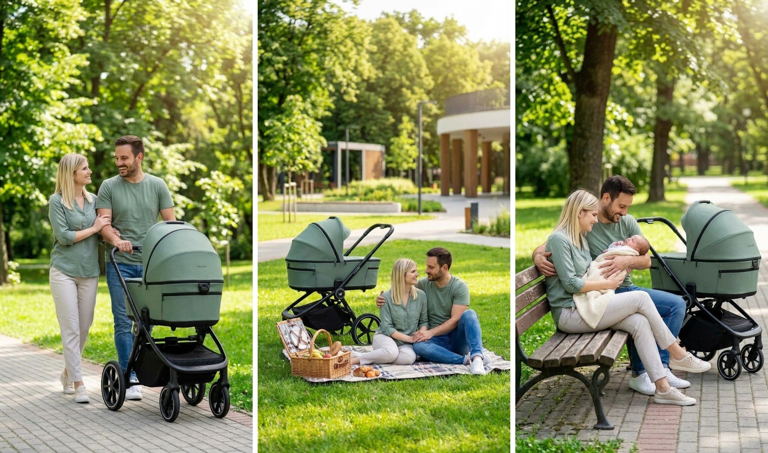Бебешка количка 2в1 Fold Pine Green - Muuvo